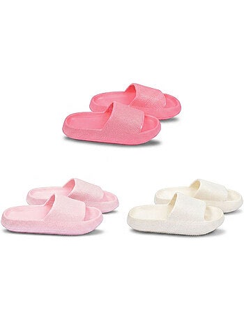 Pack 3 Chanclas Niña Brillo Lentejuelas - Beige Rosa Fucsia OZABI