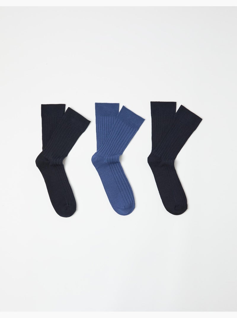 Pack 3 pares de calcetines altos acanalados, MO Fashion Azul - Kiabi