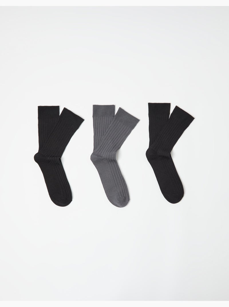 Pack 3 pares de calcetines altos acanalados, MO Fashion Negro - Kiabi