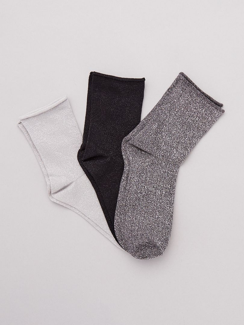 Pack 3 pares de calcetines lúrex gris - Kiabi