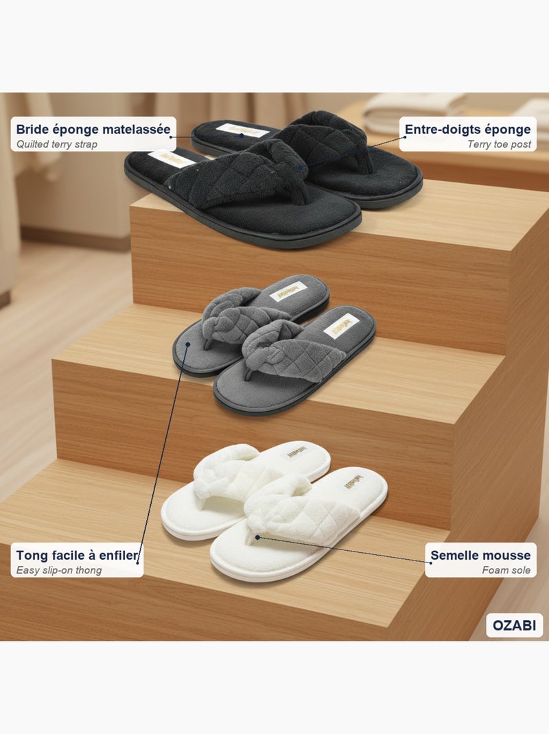 Pack 3 pares zapatillas de casa y chanclas mujer INFINITIF PARIS Negro Gris Blanco - Kiabi