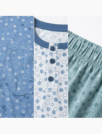 Pack 3 Pijamas Cortos Hombre Algodón Mayoritario, Cuello Botón OZABI