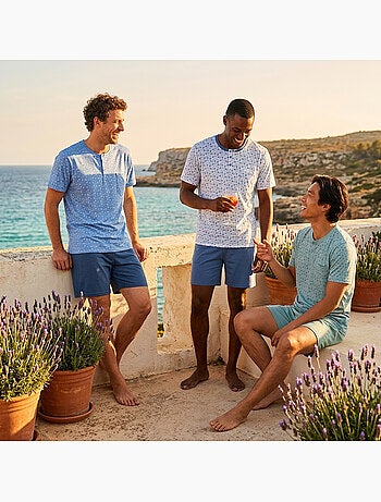 Pack 3 Pijamas Cortos Hombre Algodón Mayoritario, Cuello Botón OZABI