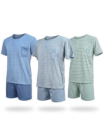 Pack 3 Pijamas Cortos Hombre Algodón Mayoritario, Cuello Botón OZABI