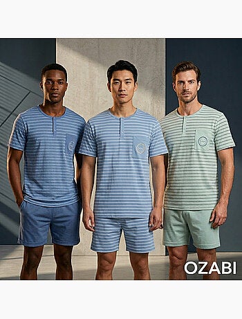 Pack 3 Pijamas Cortos Hombre Algodón Mayoritario, Cuello Botón OZABI
