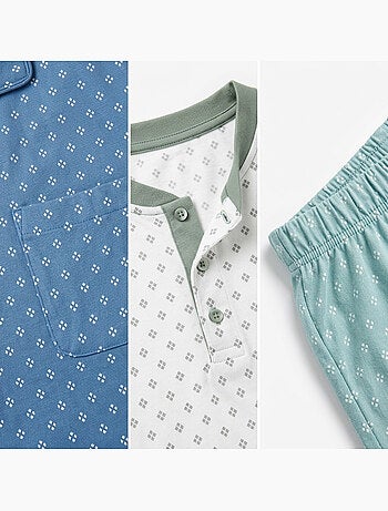Pack 3 Pijamas Cortos Hombre Algodón Mayoritario, Cuello Botón OZABI