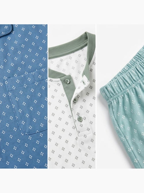 Pack 3 Pijamas Cortos Hombre Algodón Mayoritario, Cuello Botón OZABI - Kiabi Pack 3 Pijamas Cortos Hombre Algodón Mayoritario, Cuello Botón OZABI - Kiabi