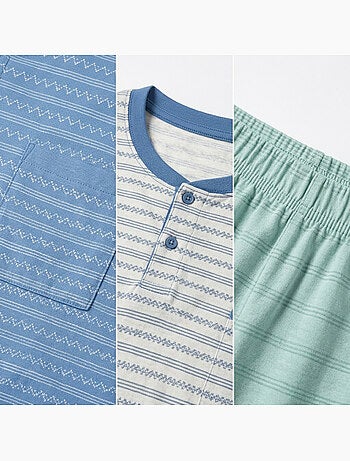 Pack 3 Pijamas Cortos Hombre Algodón Mayoritario, Cuello Botón OZABI
