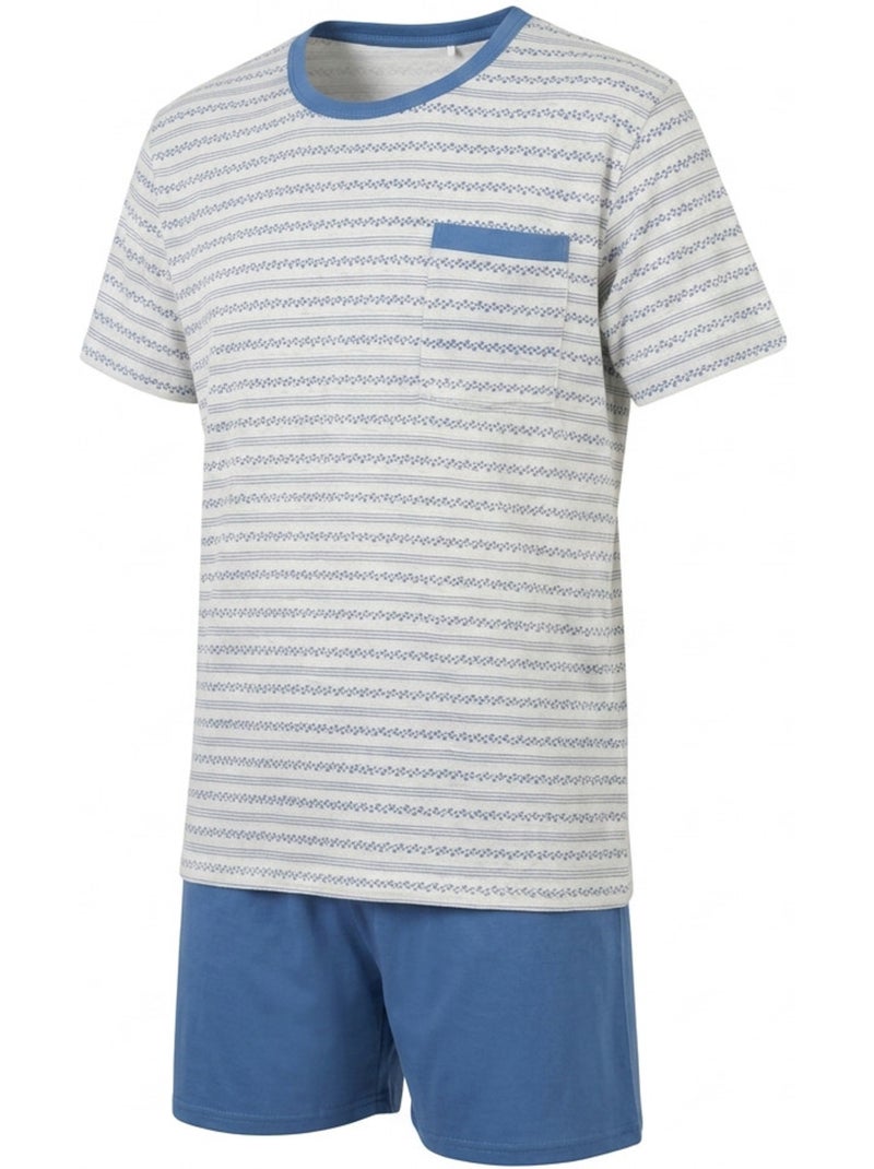 Pack 3 Pijamas Cortos Hombre Algodón Mayoritario, Cuello Botón OZABI Blanco Azul - Kiabi