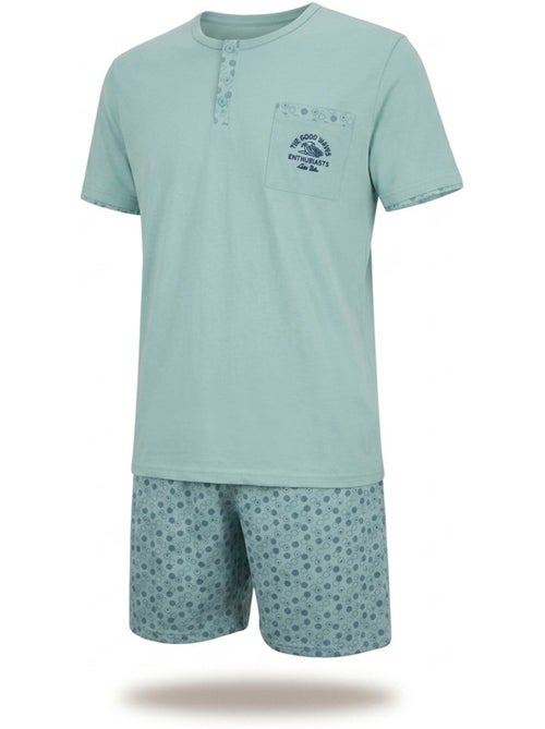 Pack 3 Pijamas Cortos Hombre Algodón Mayoritario, Cuello Botón OZABI - Kiabi Pack 3 Pijamas Cortos Hombre Algodón Mayoritario, Cuello Botón OZABI - Kiabi