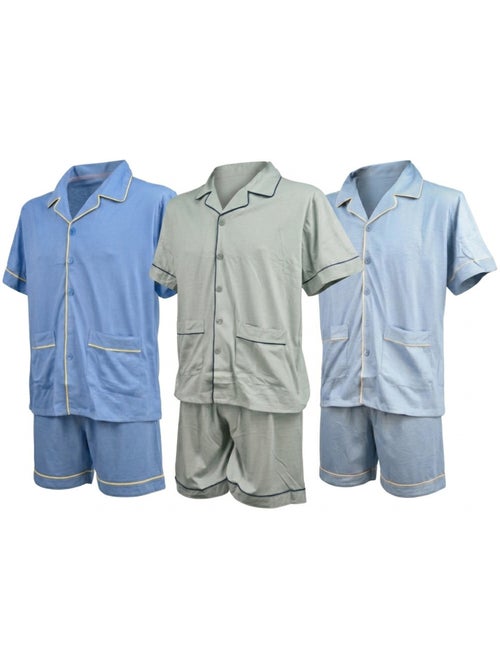 Pack 3 Pijamas Cortos Hombre Algodón Mayoritario, Cuello Camisa Botón - Kiabi Pack 3 Pijamas Cortos Hombre Algodón Mayoritario, Cuello Camisa Botón - Kiabi
