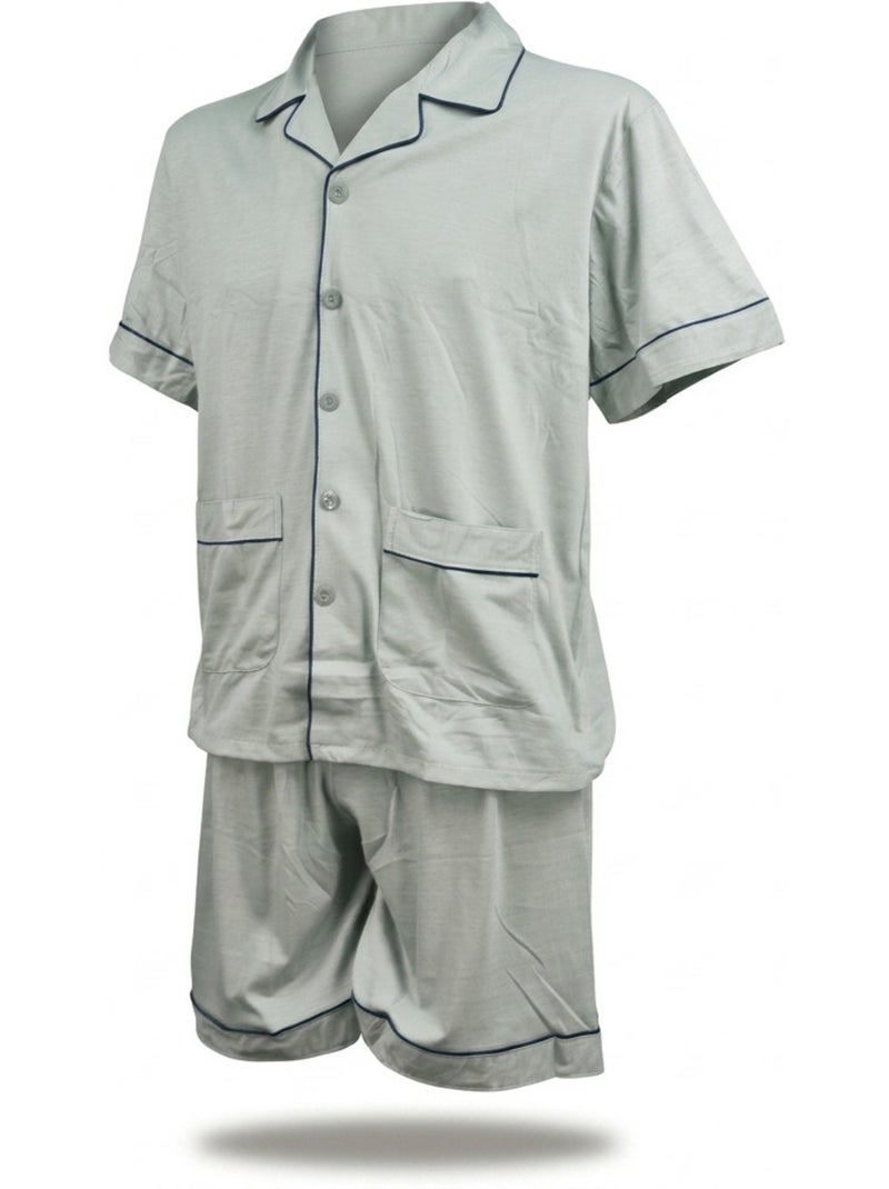 Pack 3 Pijamas Cortos Hombre Algodón Mayoritario, Cuello Camisa Botón Azul gris - Kiabi