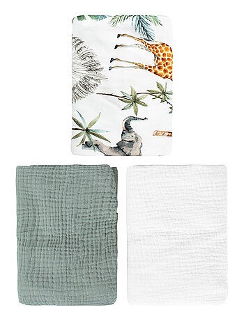 Pack 3 sábanas bajeras capazo bebé gasa algodón - SEVIRA KIDS