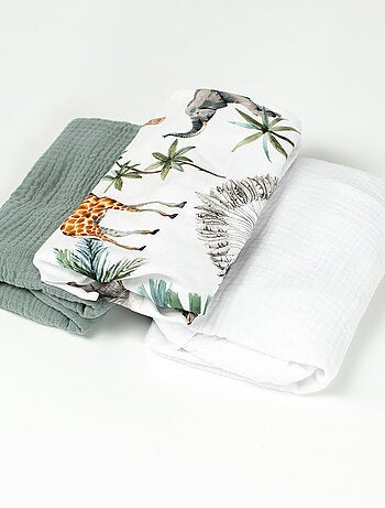 Pack 3 sábanas bajeras capazo bebé gasa algodón - SEVIRA KIDS