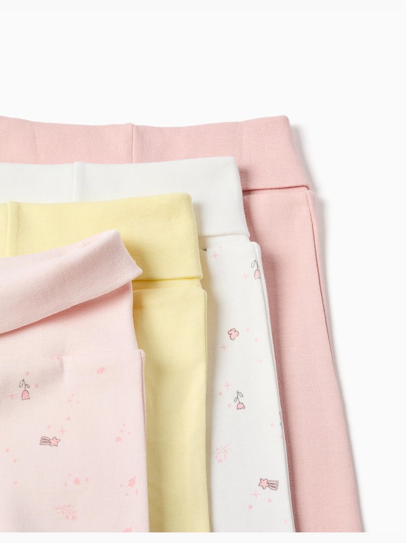 Pack 4 pantalones de algodón lisos/florales Blanco Amarillo Blanco - Kiabi
