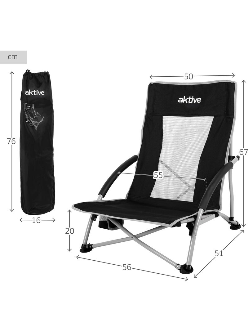 Pack 4 sillas plegables camping bajas 50x51x67 cm con posavasos aktive Negro - Kiabi