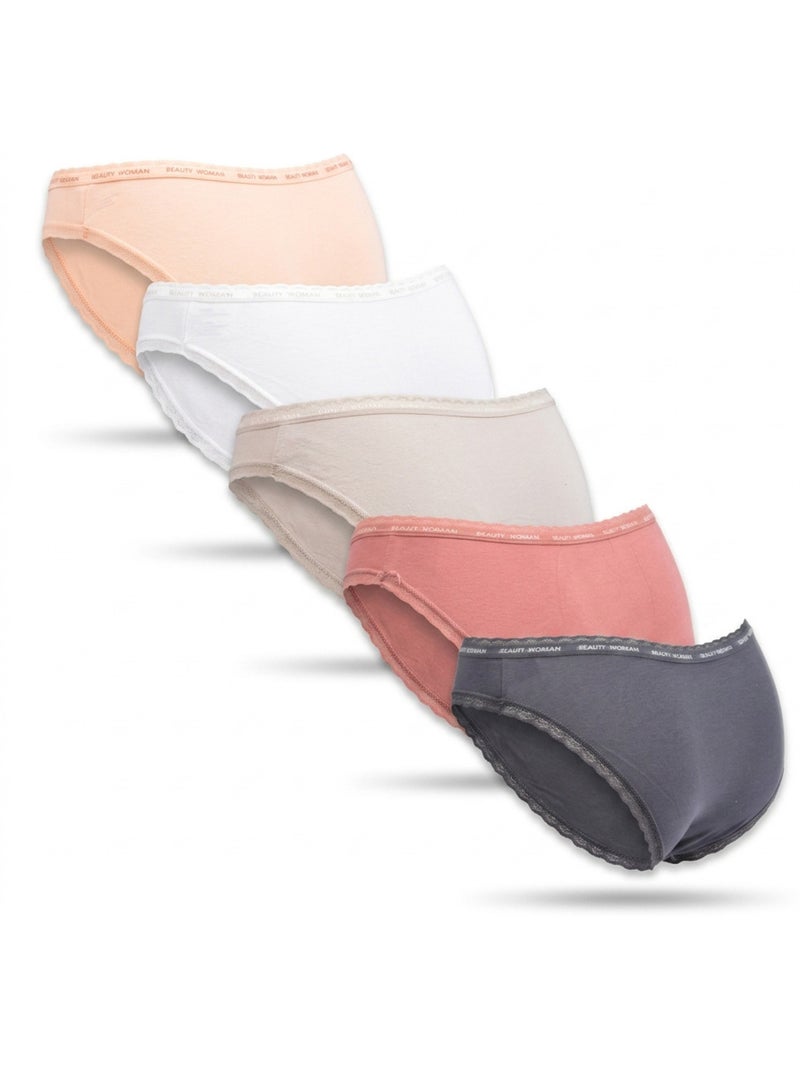 Pack 5 Bragas Mujer Algodón Mini Encaje Lazo Satén OZABI Rosa/Multicolor - Kiabi