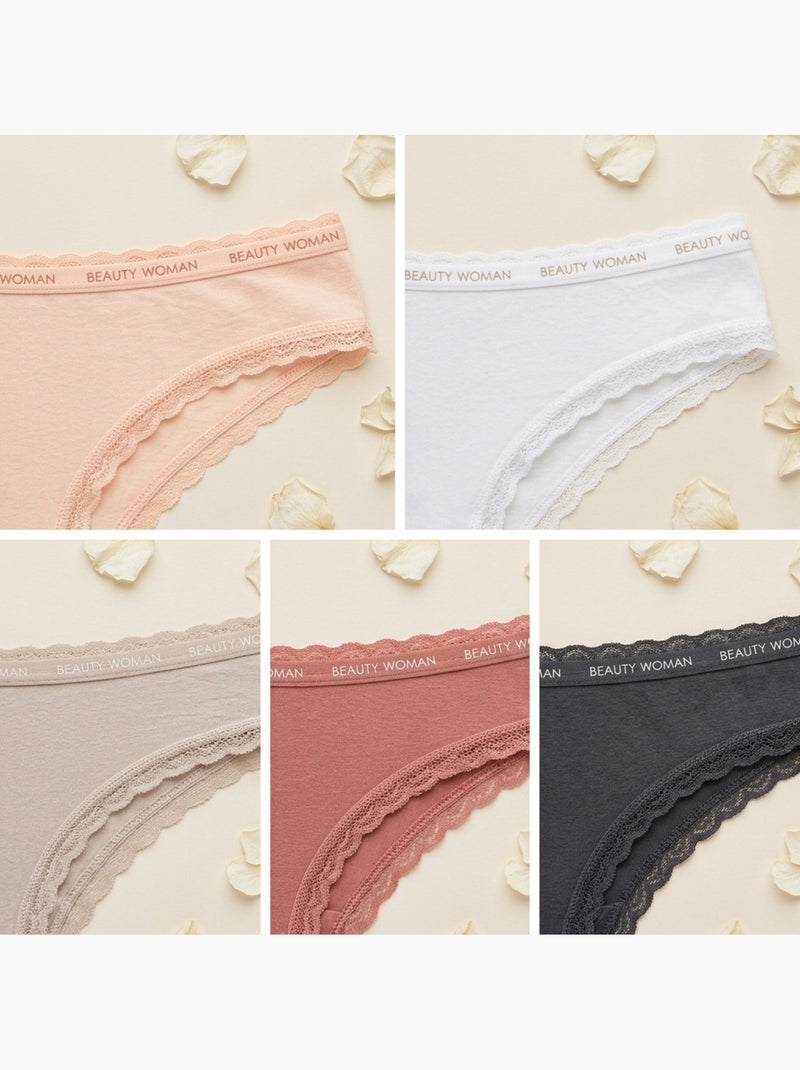 Pack 5 Bragas Mujer Algodón Mini Encaje Lazo Satén OZABI Rosa/Multicolor - Kiabi