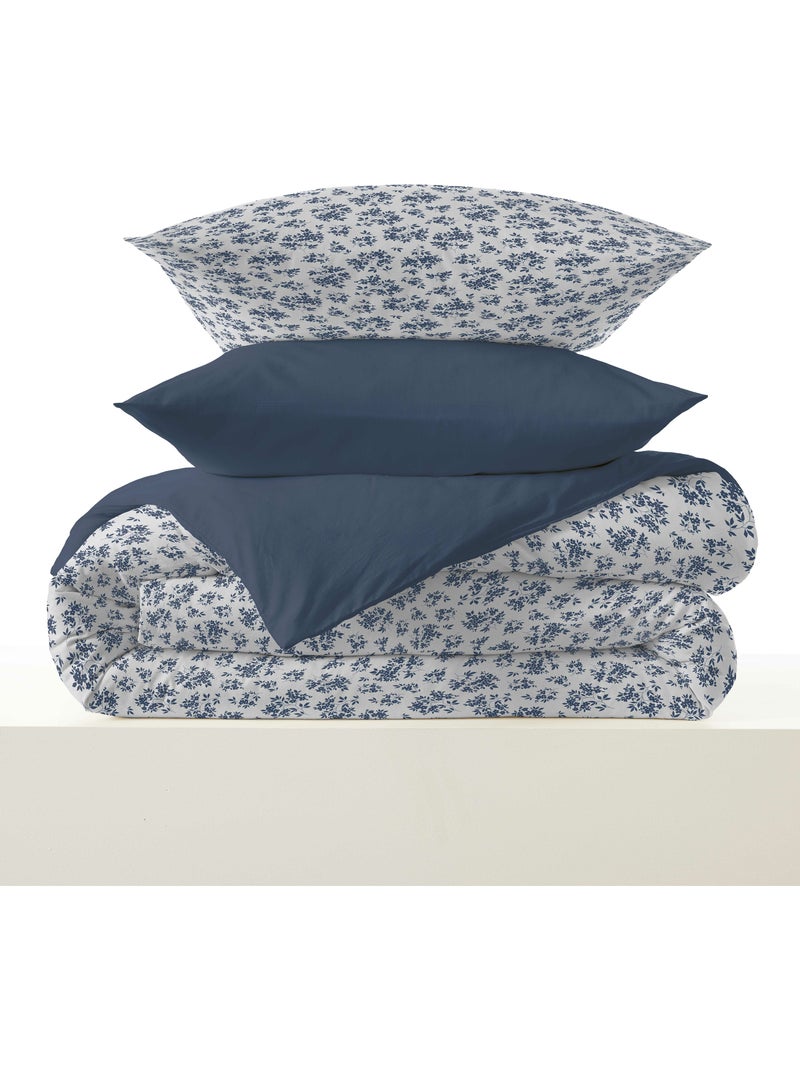 Pack completo funda nórdica reversible – sábana bajera – 100% algodón Azul - Kiabi