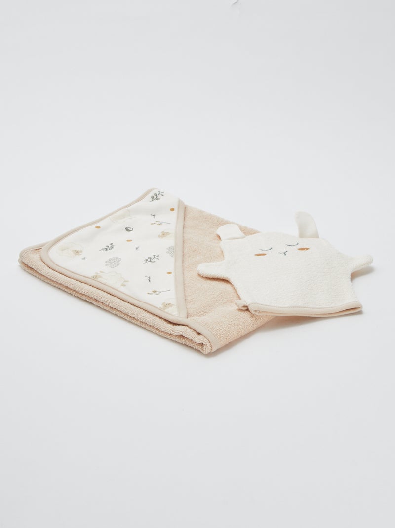 Pack con capa de baño + manopla 'Petit béguin' Beige - Kiabi