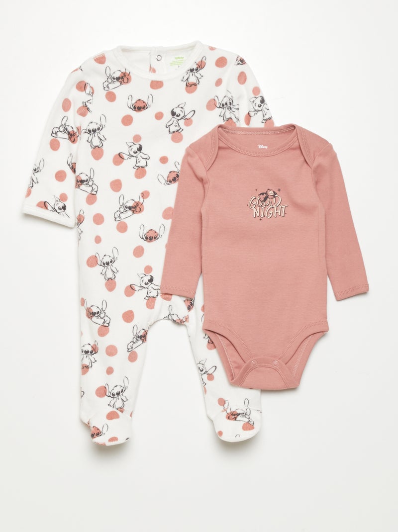 Pack de 1 pijama de terciopelo + 1 body de algodón 'Stitch' BLANCO - Kiabi