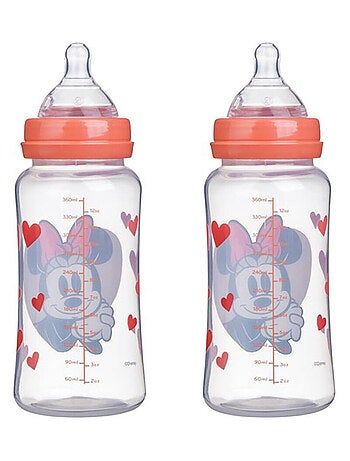 Pack de 2 biberones Disney Baby Minnie 360 ml, caudal de 3 posiciones, anti-colic