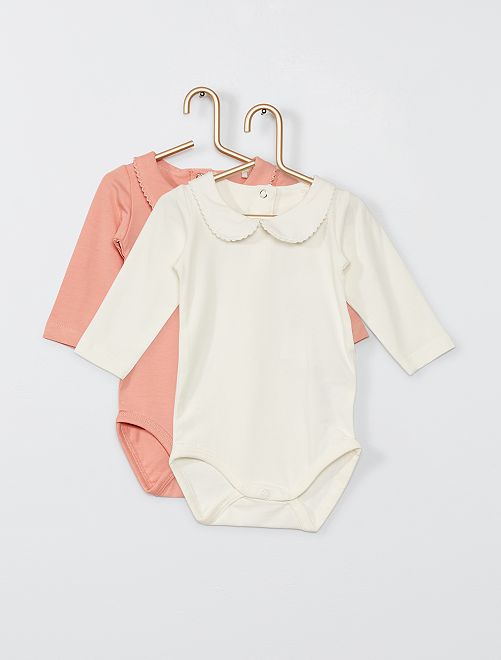 Pack de 2 bodies con cuello bebé                             rosa/blanco 
