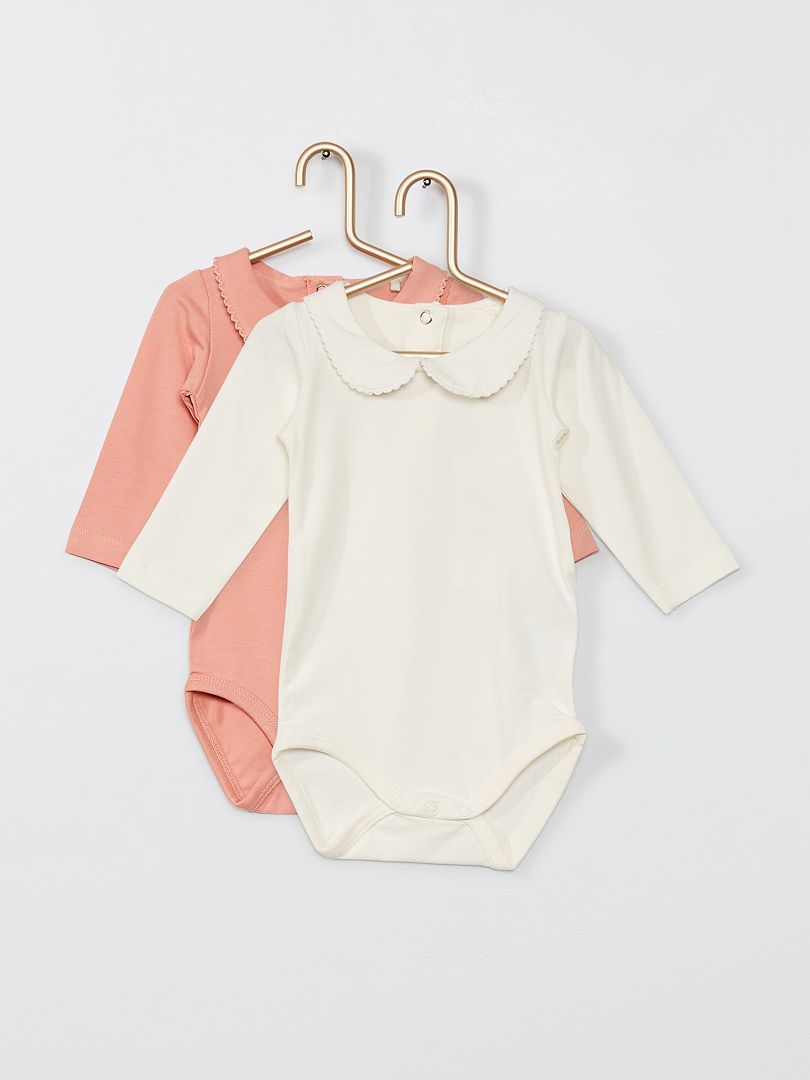 Pack de 2 bodies con cuello bebé rosa/blanco - Kiabi