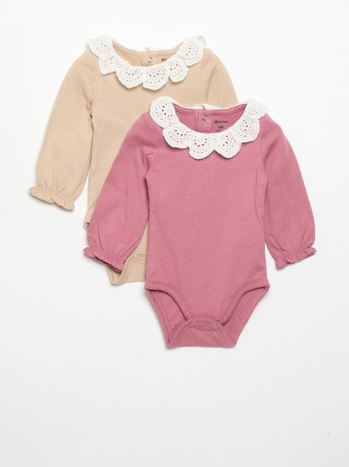 Pack de 2 bodies con cuello de bordado inglés - Kiabi