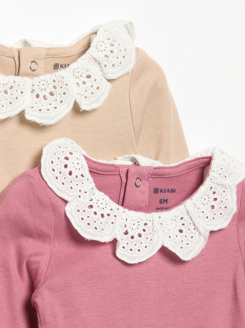 Pack de 2 bodies con cuello de bordado inglés Beige - Kiabi