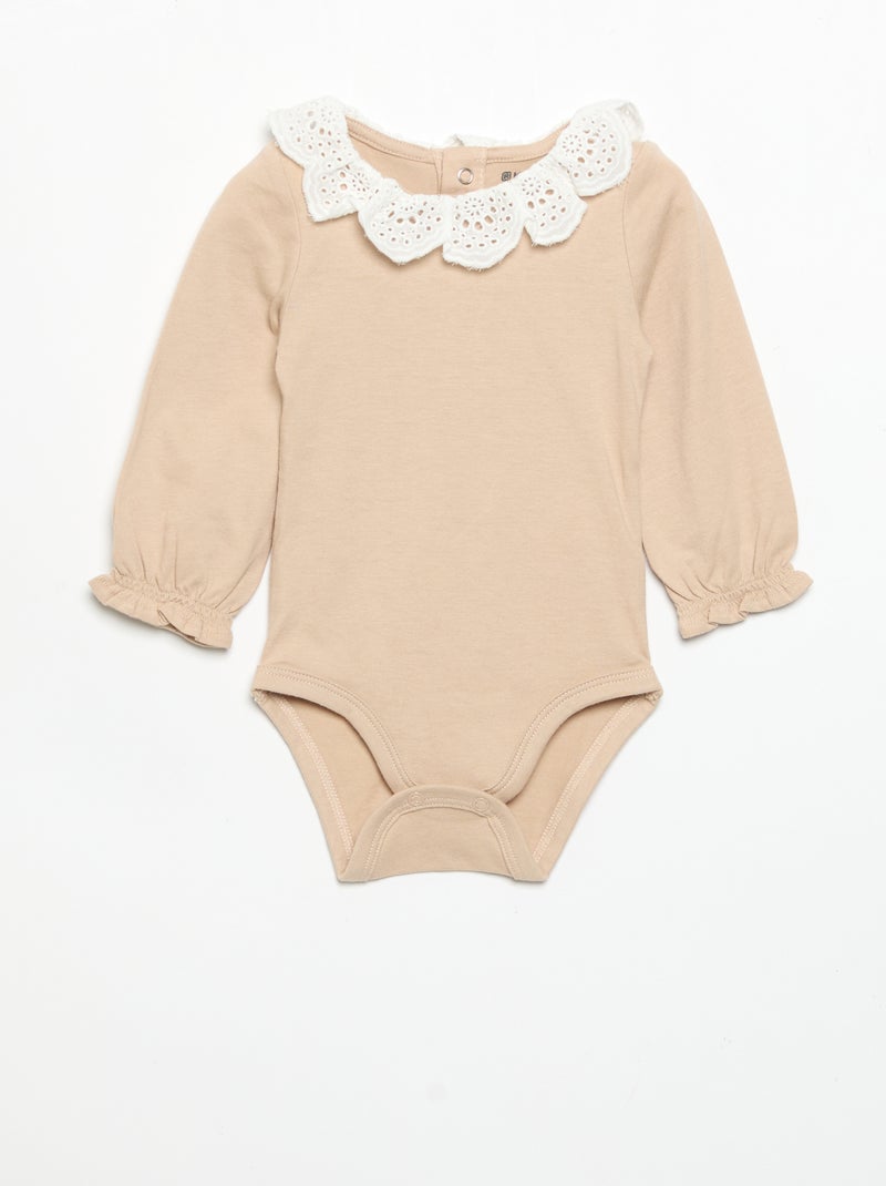 Pack de 2 bodies con cuello de bordado inglés Beige - Kiabi