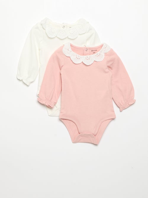 Pack de 2 bodies con cuello de bordado inglés - Kiabi