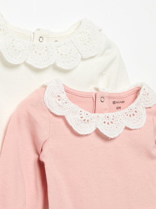 Pack de 2 bodies con cuello de bordado inglés - Kiabi