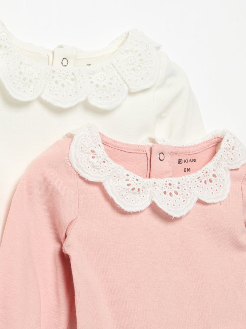 Pack de 2 bodies con cuello de bordado inglés Blanco - Kiabi