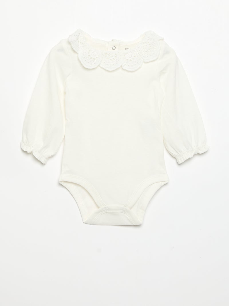 Pack de 2 bodies con cuello de bordado inglés Blanco - Kiabi
