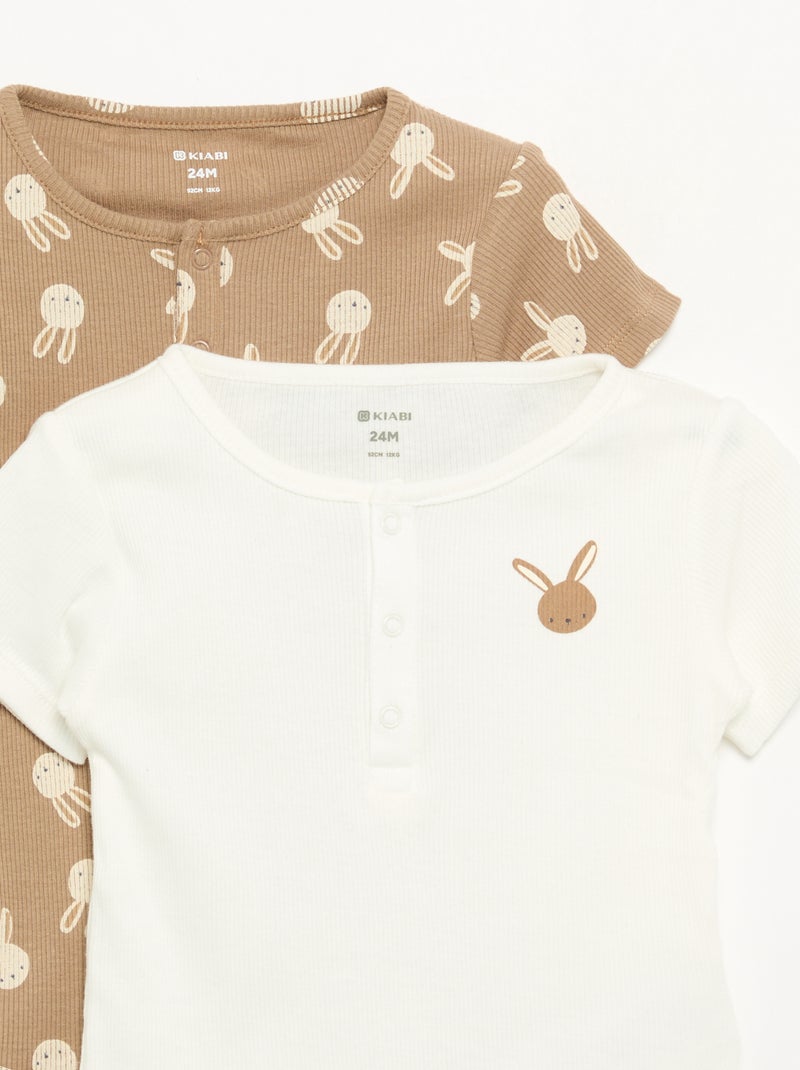 Pack de 2 bodies de cuello redondo con broches Beige - Kiabi