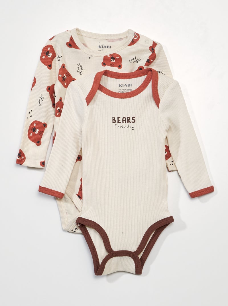Pack de 2 bodies de punto canalé BLANCO - Kiabi