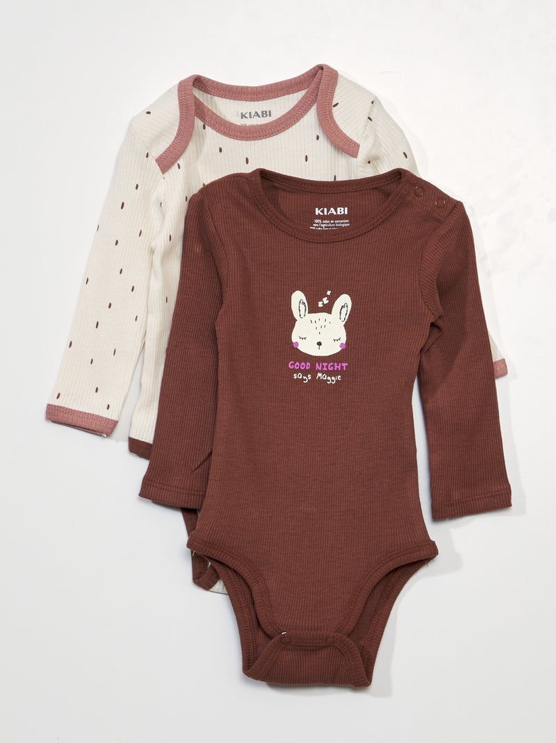 Pack de 2 bodies de punto canalé BLANCO - Kiabi