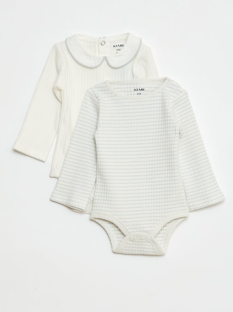 Pack de 2 bodies de punto canalé Blanco - Kiabi
