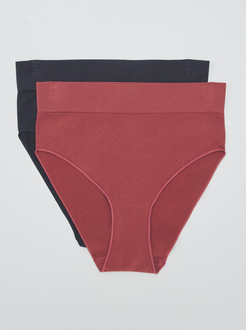 Pack de 2 braguitas altas de canalé negro - Kiabi