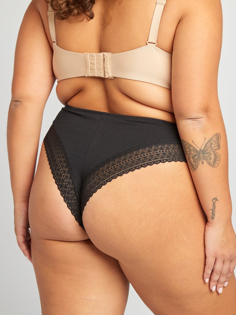 Pack de 2 braguitas brasileñas con encaje NEGRO - Kiabi