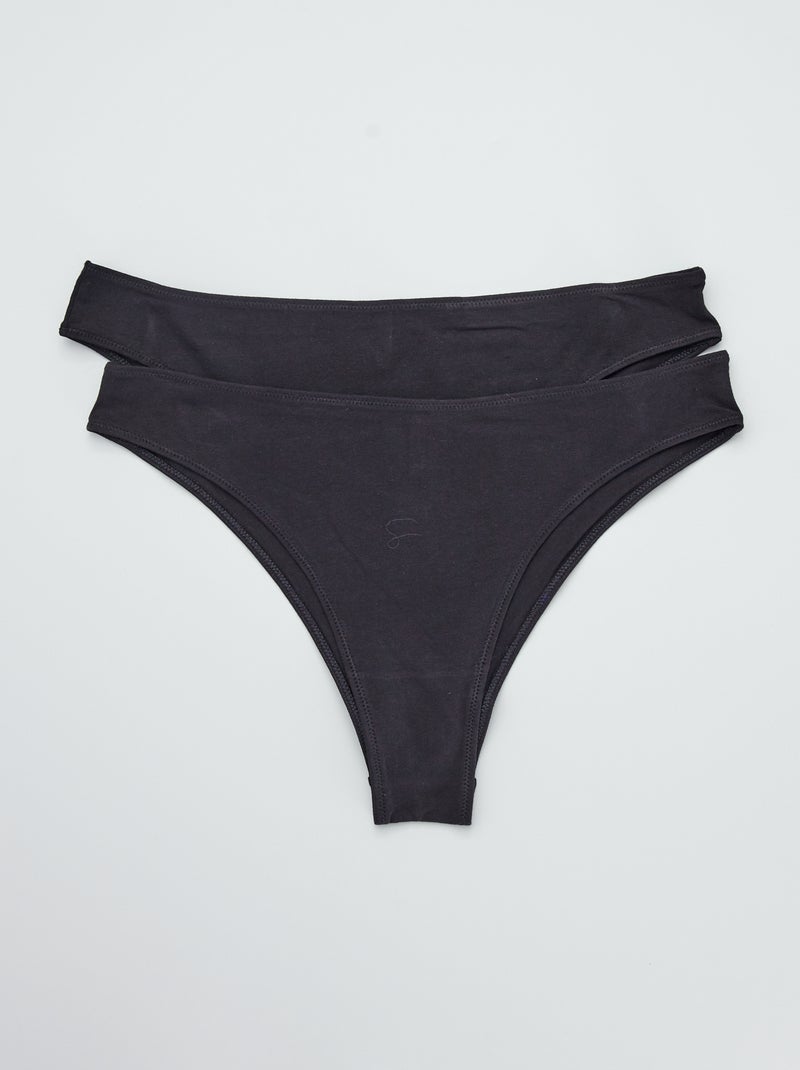 Pack de 2 braguitas brasileñas de algodón negro - Kiabi