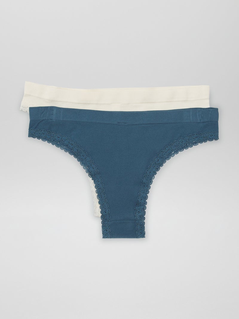 Pack de 2 braguitas brasileñas de canalé BLANCO - Kiabi