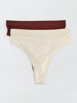 Pack de 2 braguitas brasileñas de canalé fino de algodón