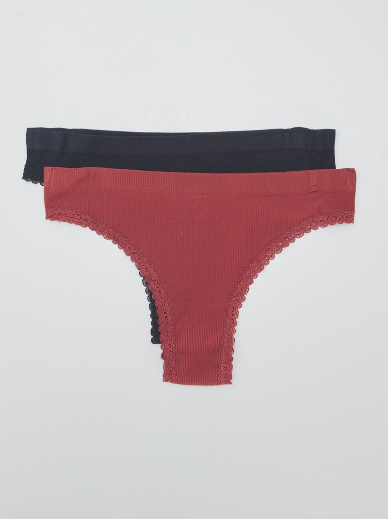 Pack de 2 braguitas brasileñas de canalé MARRON - Kiabi