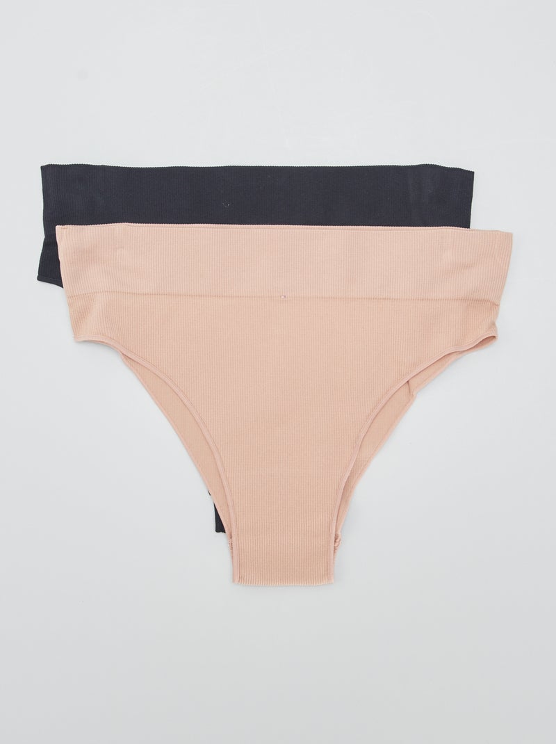 Pack de 2 braguitas brasileñas de canalé negro - Kiabi