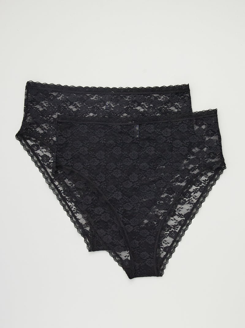 Pack de 2 braguitas de encaje de talle alto negro - Kiabi