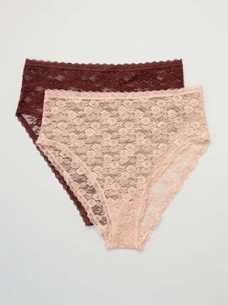 Pack de 2 braguitas de encaje de talle alto