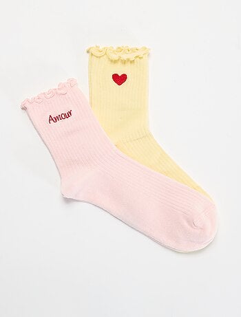 Pack de 2 calcetines bordados con bordes con volantes