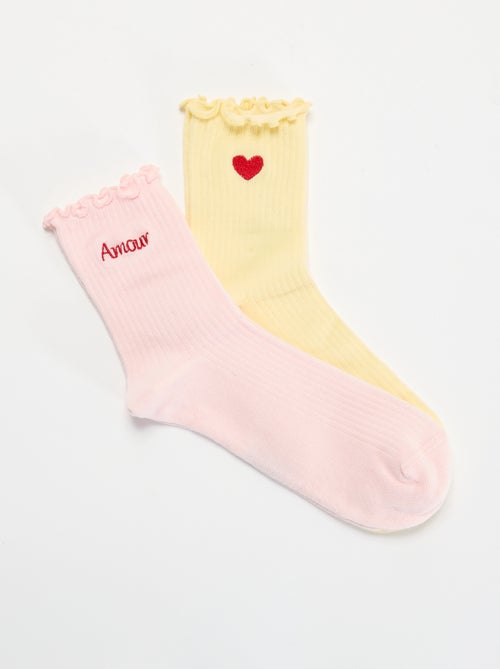 Pack de 2 calcetines bordados con bordes con volantes - Kiabi Pack de 2 calcetines bordados con bordes con volantes - Kiabi
